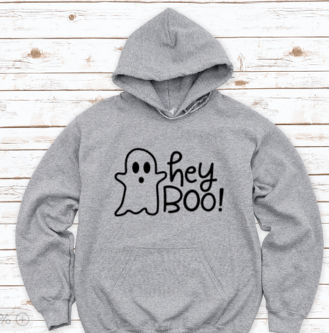 Hey Boo, Halloween, Gray Unisex Hoodie Sweatshirt