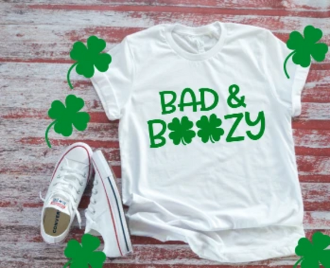 St. Patrick's Day Bad and Boozy, Unisex White Short Sleeve T-shirt