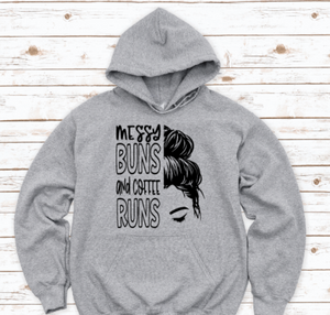 Messy Buns and Coffee Runs, Gray Unisex Hoodie Sweatshirt