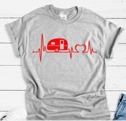 Camper Heartbeat, Gray Short Sleeve T-shirt