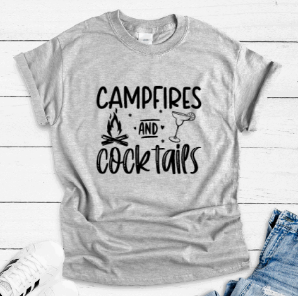 Campfires and Cocktails, Camping, Gray Short Sleeve T-shirt