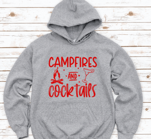 Campfires and Cocktails, Camping Gray Unisex Hoodie Sweatshirt