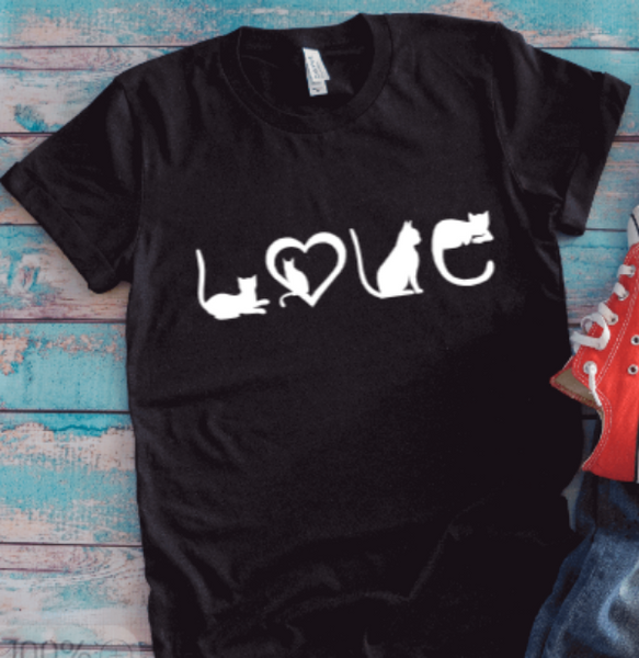 Cat Love, Black Unisex Short Sleeve T-shirt