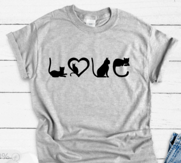Cat Love, Gray Short Sleeve T-shirt