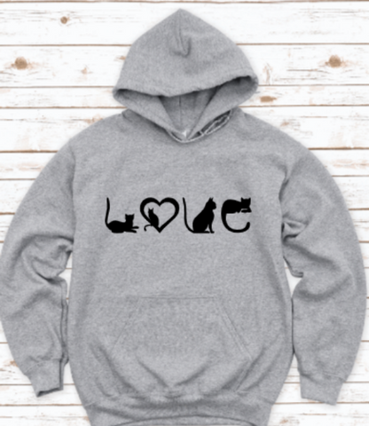 Cat Love, Gray Unisex Hoodie Sweatshirt