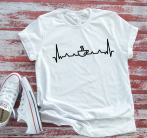 Coffee Heartbeat Unisex  White Short Sleeve T-shirt  .