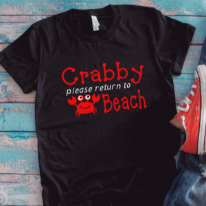 Crabby, Please Return to Beach, Black Unisex Short Sleeve T-shirt