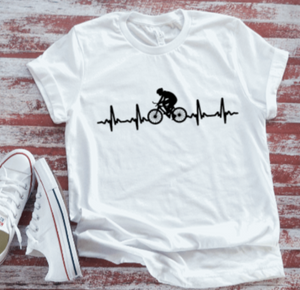 Cyclist Heartbeat Unisex  White Short Sleeve T-shirt