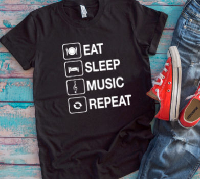 eat sleep music repeat black t-shirt