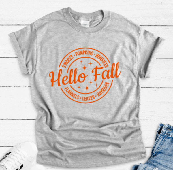 Hello Fall, Gray Short Sleeve Unisex T-shirt
