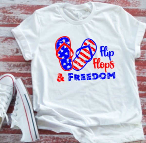 Flip Flops and Freedom 4th of July, Unisex, White Short Sleeve T-shirt