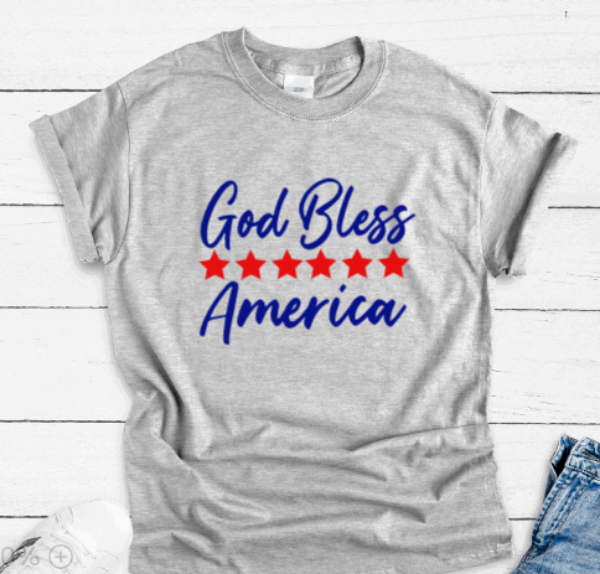 God Bless America, 4th of July ,White Short Sleeve T-shirt