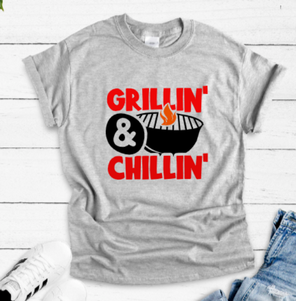 Grillin & Chillin Gray Unisex Short Sleeve T-shirt