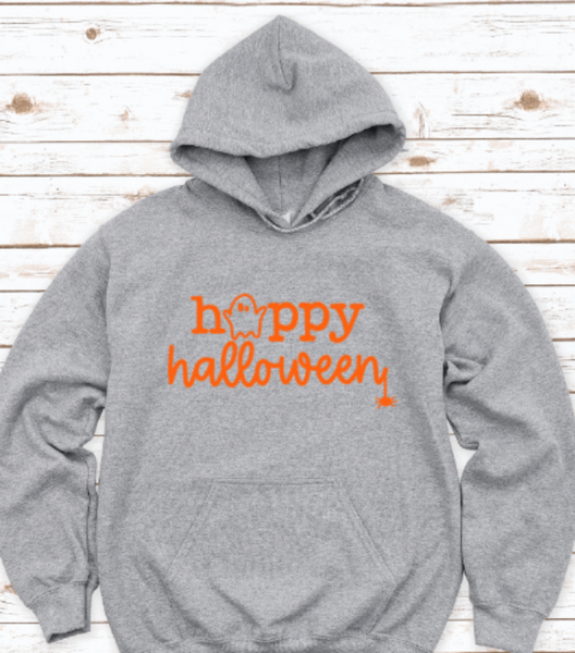 Happy Halloween, Ghost, Gray Unisex Hoodie Sweatshirt