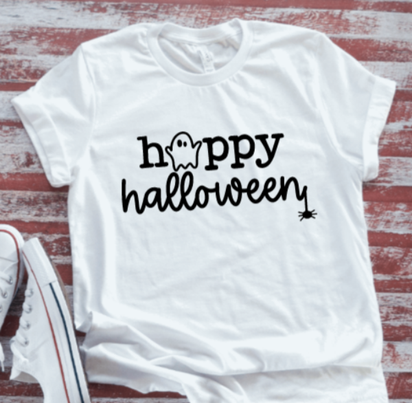 Happy Halloween, Ghost, Unisex White, Short-Sleeve T-shirt