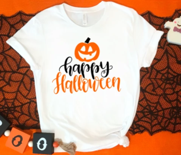 happy halloween pumpkin white t-shirt