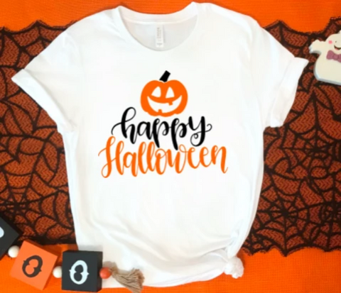 happy halloween pumpkin white t-shirt