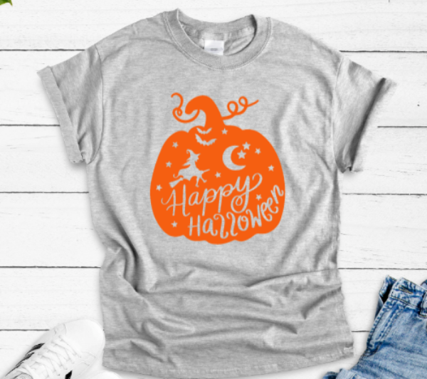 Happy Halloween Pumpkin Gray Unisex Short Sleeve T-shirt