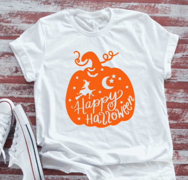 Happy Halloween Pumpkin, Unisex, Soft White Short Sleeve T-shirt