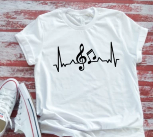 Music Notes Heartbeat Unisex   White Short Sleeve T-shirt