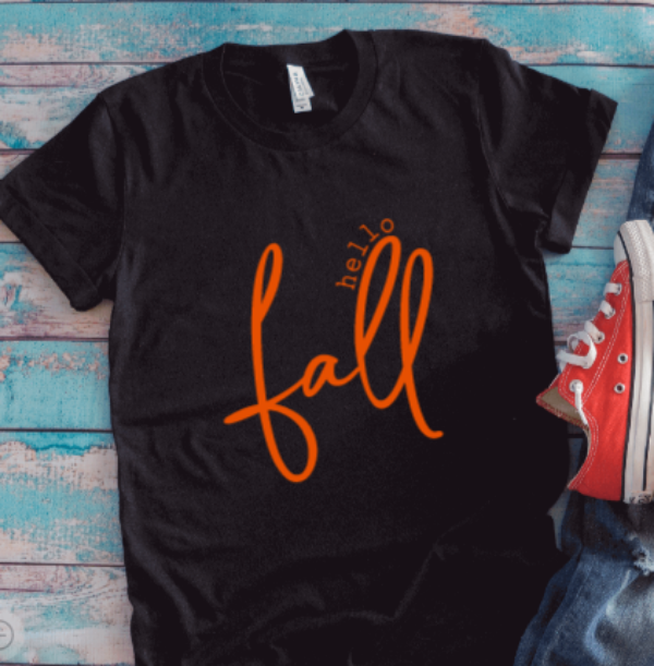 Hello Fall, Unisex, Black Short Sleeve T-shirt