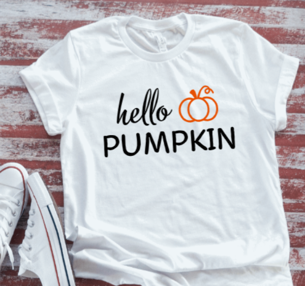 Hello Pumpkin, Fall Season, Unisex, White Short Sleeve T-shirt