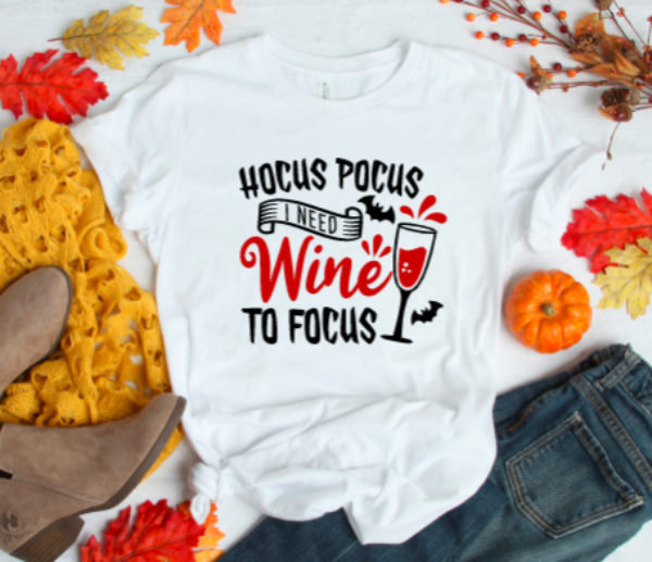 Hocus Pocus I Need Wine To Focus Halloween, Unisex, White Short Sleeve T-shirt