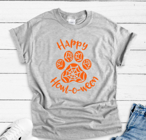 Happy Howl-O-Ween Halloween Gray Unisex Short Sleeve T-shirt