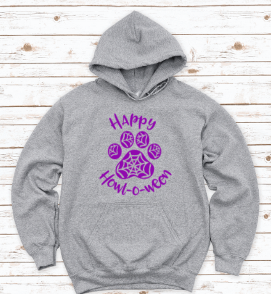 Happy Howl-O-Ween Halloween Gray Unisex Hoodie Sweatshirt