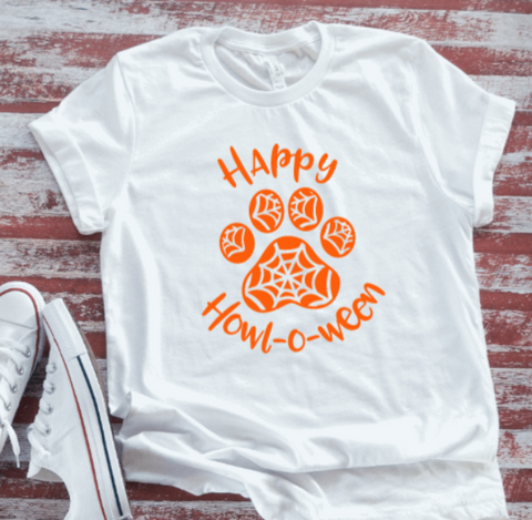 Happy Howl-O-Ween Halloween Unisex White, Short-Sleeve T-shirt