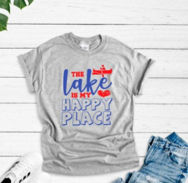 The Lake Is My Happy Place Gray Unisex Short Sleeve T-shirt