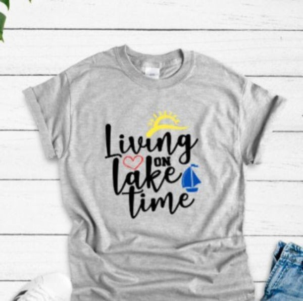Living on Lake Time Gray Unisex Short Sleeve T-shirt