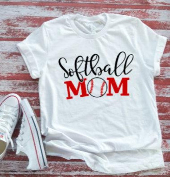 Softball Mom,  Soft White Short Sleeve T-shirt