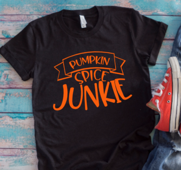 Fall Pumpkin Spice Junkie Black Unisex Short Sleeve T-shirt