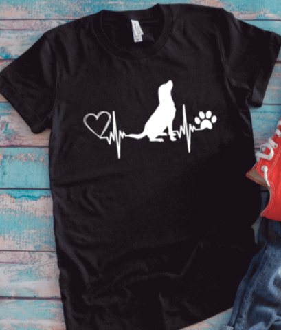 Lab Love Heartbeat, Labrador Dog, Black Unisex Short Sleeve T-shirt