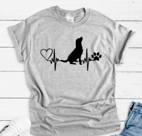 Lab Love Heartbeat, Labrador Heartbeat, Gray Short Sleeve T-shirt