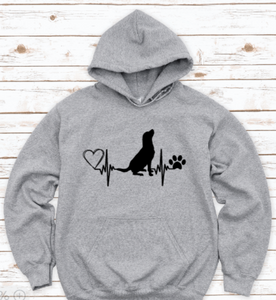 Lab Love Heartbeat, Labrador Dog, Gray Unisex Hoodie Sweatshirt