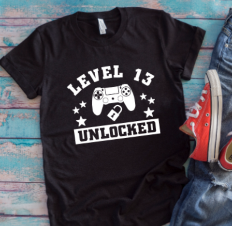 Level 13 Unlocked Birthday, Black Unisex Short-Sleeve T-shirt