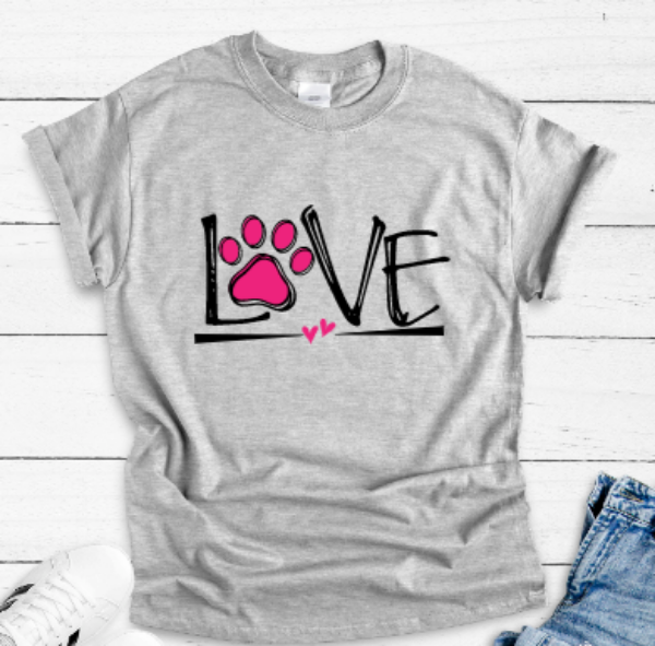 Dog Love Unisex Gray Short Sleeve T-shirt