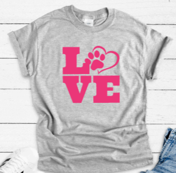 Dog Love Heart Gray Unisex Short Sleeve T-shirt