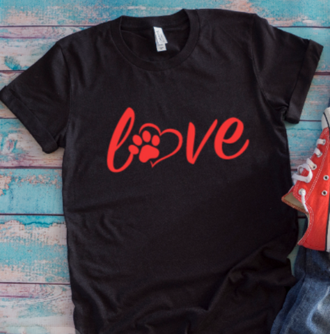 Dog Love Heart, Black Unisex Short Sleeve T-shirt