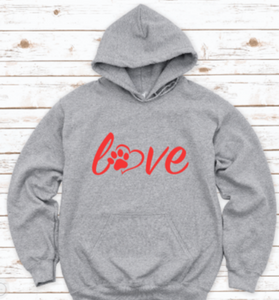 Dog Love Heart Gray Unisex Hoodie Sweatshirt