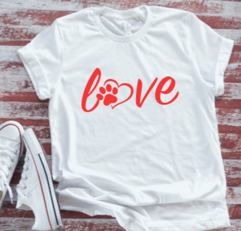 Dog Love Heart White  Short Sleeve T-shirt