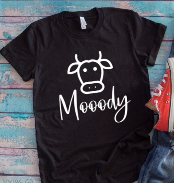 Mooody, Moody Cow, Black Unisex Short Sleeve T-shirt