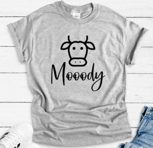 Mooody, Moody Cow, Gray Unisex Short Sleeve T-shirt
