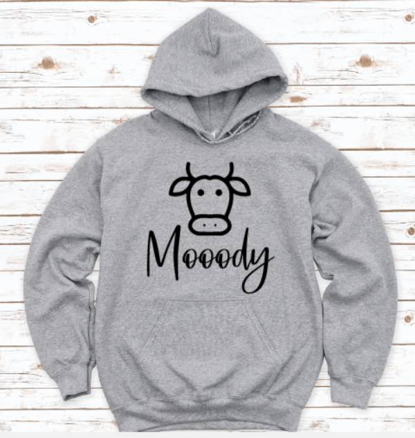 Mooody, Moody Cow, Gray Unisex Hoodie Sweatshirt