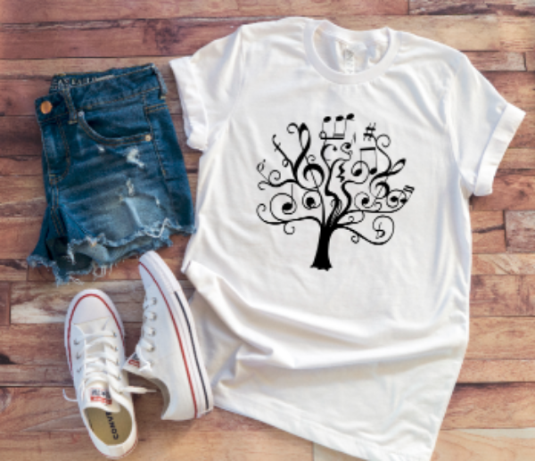 Music Notes Tree Unisex  White Short Sleeve T-shirt