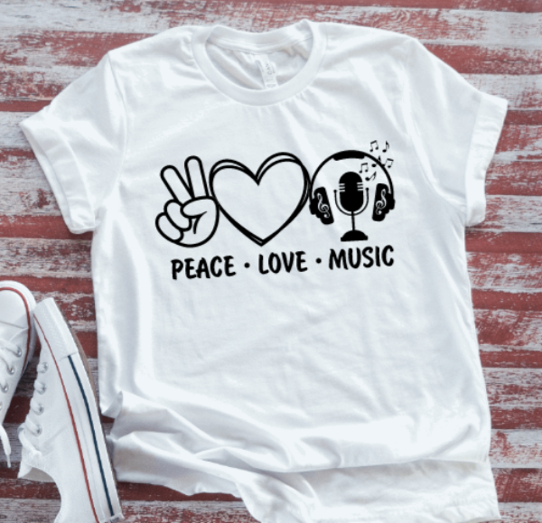 Peace, Love Music, Unisex, White Short Sleeve T-shirt