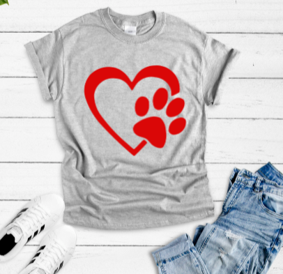 Heart Dog Paw Gray Unisex Short Sleeve T-shirt