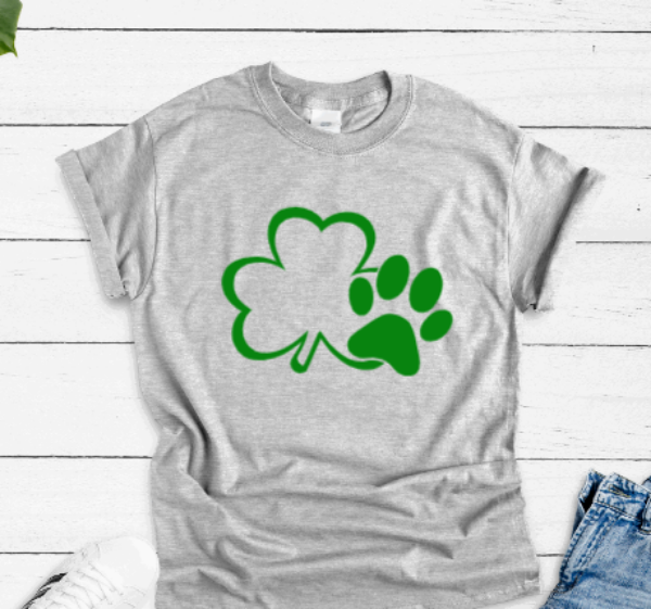 Dog Paw Shamrock, St. Patrick's Day, Unisex Gray Short Sleeve T-shirt